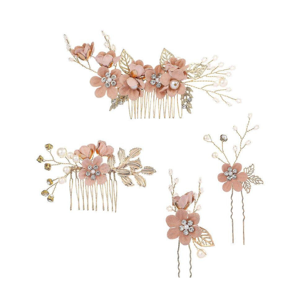 4pcs Bridal Hair Combs Hairpins Bridal Wedding Hair Accessories Artificial Flower Headpieces