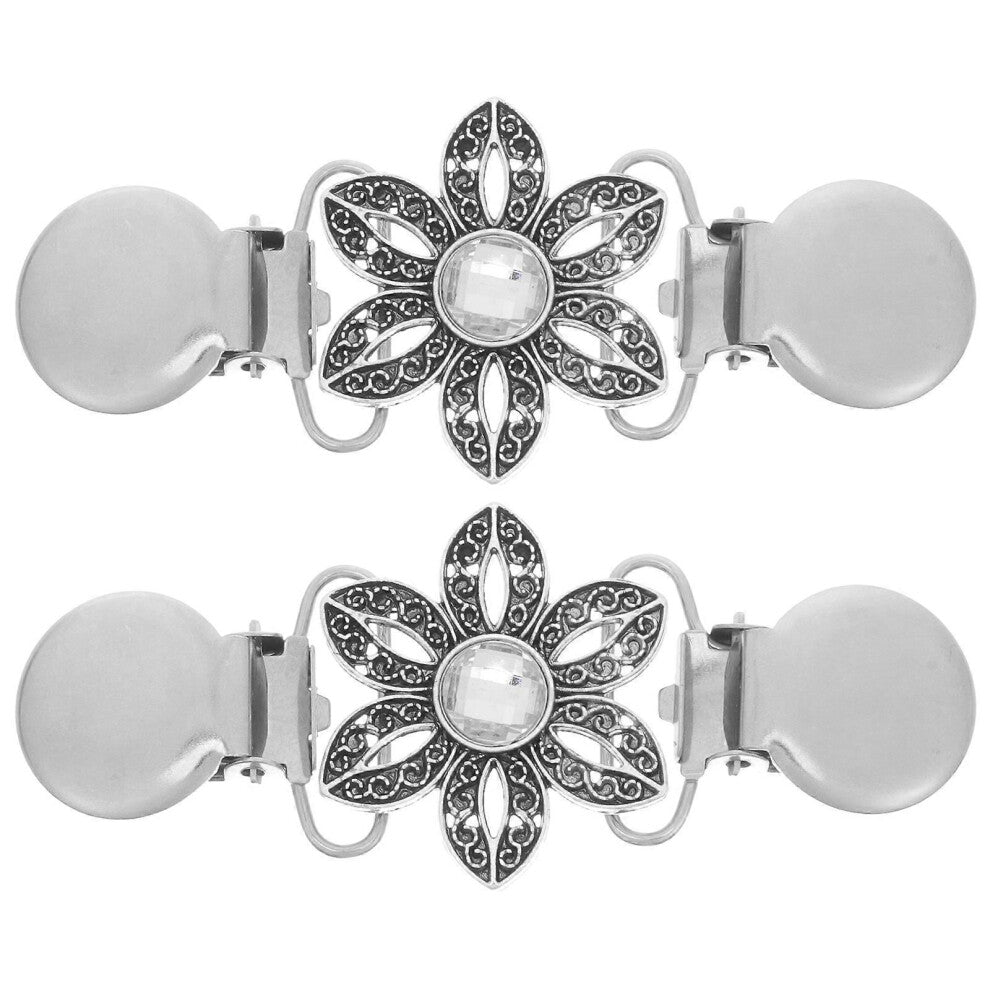 (As show, One size) 2PC Sweater Clips Classic White Crystal Inlaid Tie Sweater Clips Bundle Clips Clothing Connection Buckle Cardigan Clips Sweater Co
