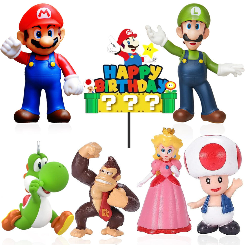 ZASHMART Super Mario Cake Topper, 6 Pcs Birthday Cake Topping, Mario Action Figures Cake Cupcake Decorations, Party Decorations toper for Fans of