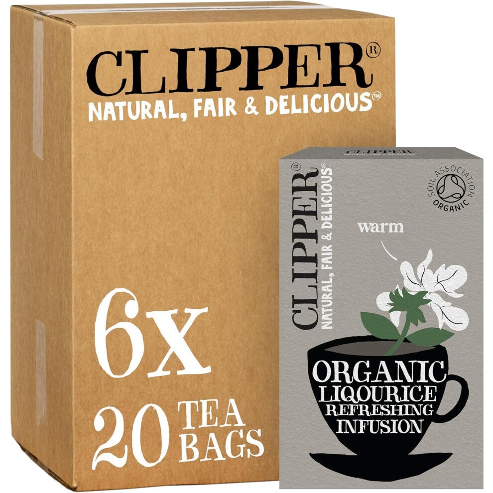 Clipper Organic Liquorice Tea Bags | 120 Infusion Liquorice Root Teabag Sachets (6 x Boxes of 20) | Bulk Buy for Home & Catering | Caffeine-Free