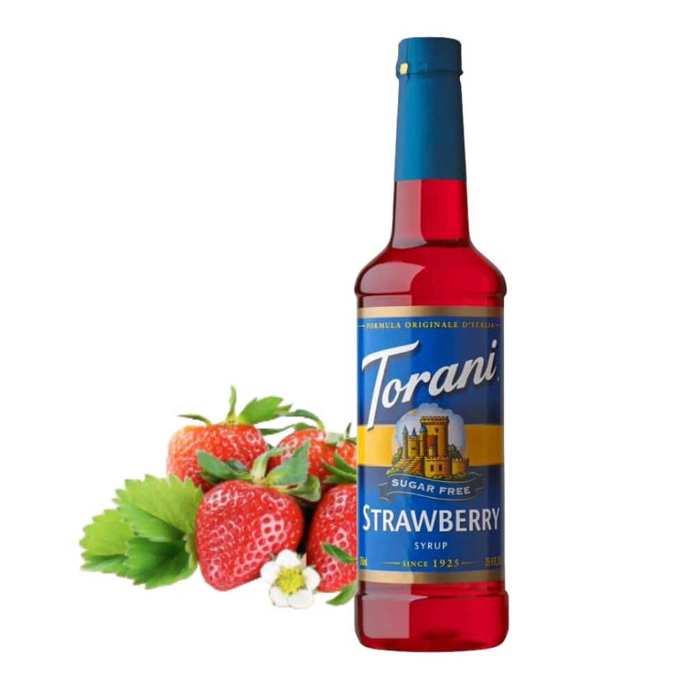 Torani Sugar Free Strawberry Syrup (750ml Bottle) - Soda Syrups for Mocktails, Cocktails, Iced Tea & Soda Drinks - Zero Sugar, No Calorie, No Carb &