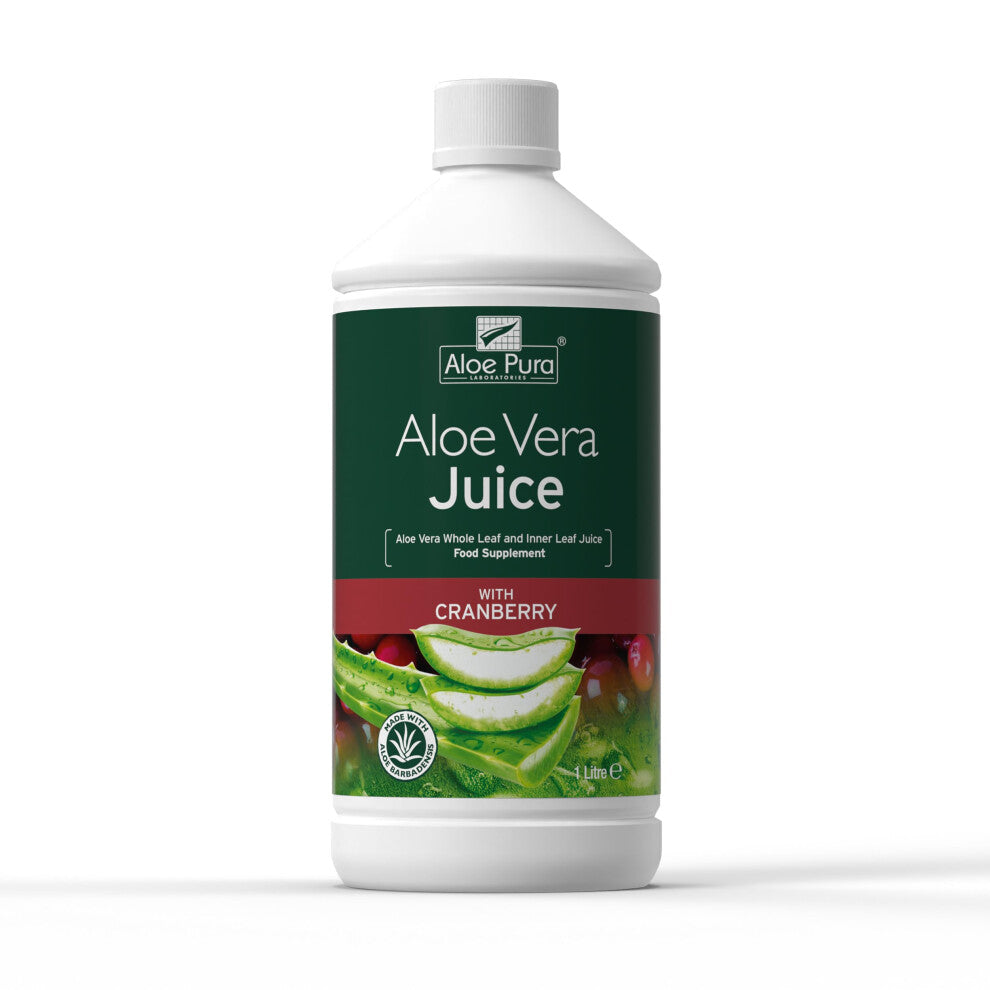 Aloe Pura Aloe Vera Juice with Cranberry, Natural, Vegan, Cruelty Free, Food Supplement, 1ltr