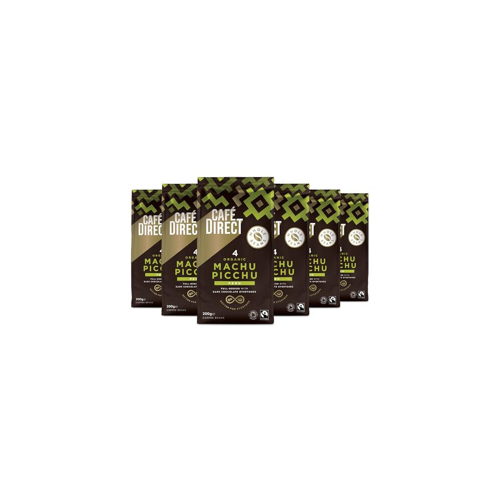 Caf?direct Fairtrade Machu Picchu Whole Bean Arabica Coffee, 200 g (Pack of 6)