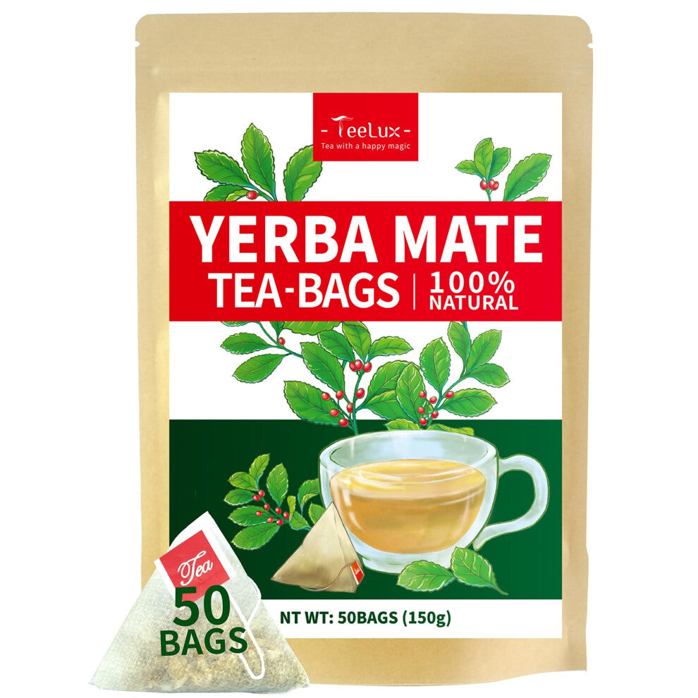 TeeLux Yerba Mate Tea Bags 50 Count, Pure Natural Argentine Yerba Mate, Rich Flavor with 3g-Bag, Biodegradable Tea Bag