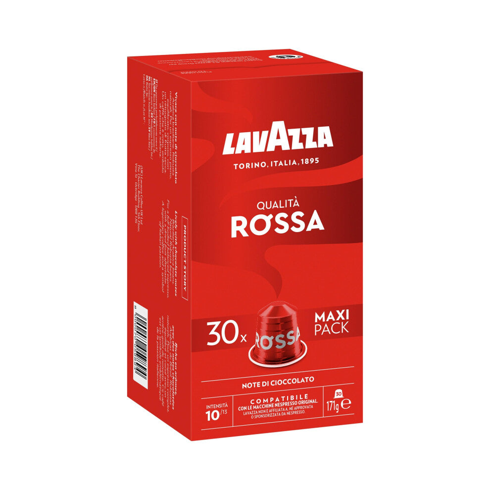 Lavazza, Qualit? Rossa, 30 Aluminium Capsules Compatible with Nespresso Original Machines, with Chocolate and Dried Fruit Notes, Arabica and Robusta,
