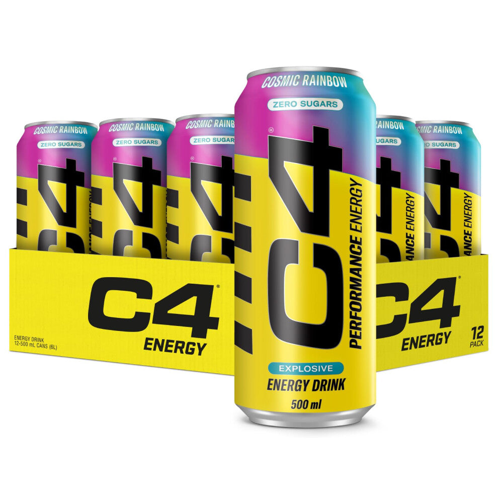 C4 Performance Energy Drinks Cosmic Rainbow 500ml (12 pack) | Sugar Free Energy Drink with 160mg Caffeine, 250mg Betaine, 1050mg Taurine | Low Calorie
