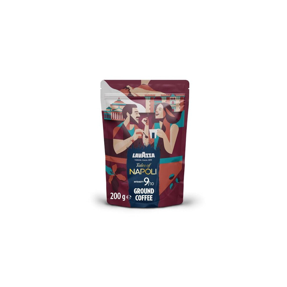 Lavazza, Tales of Napoli, Coffee Ground, Ideal for Moka Pots, with Aromatic Notes of Cocoa and Caramel, Arabica and Robusta, Intensity 9-10, Dark