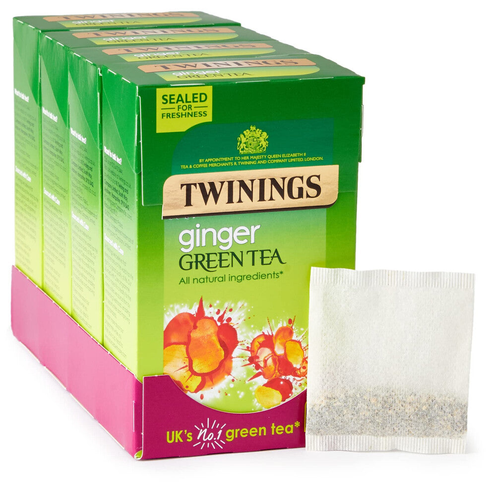 Twinings Ginger Green Tea 80 Tea Bags (Multipack of 4 x 20 Tea Bags)