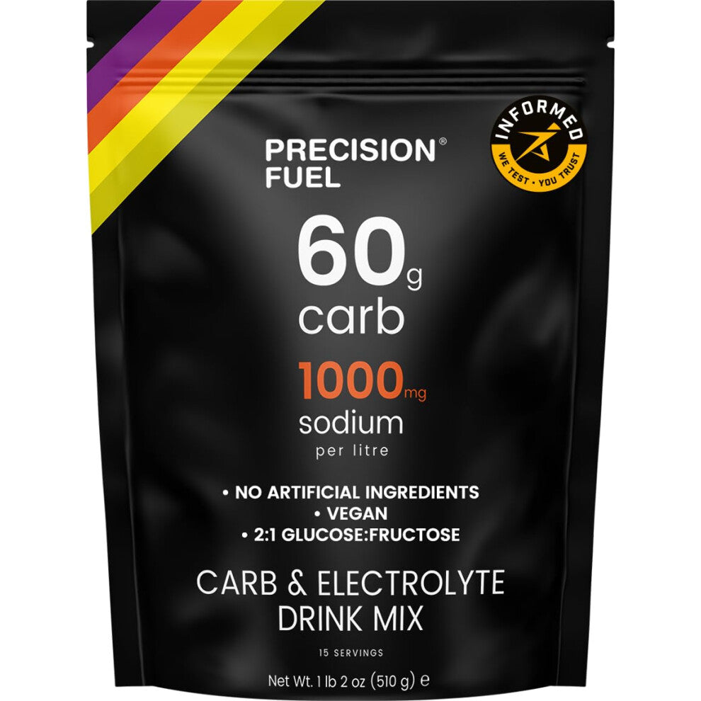 Precision Fuel Carb & Electrolytes Powder Drink Mix - High-Performance Energy Drink, 60g Carbs & 1000mg Sodium per Liter, Vegan, Citrus Flavor - for