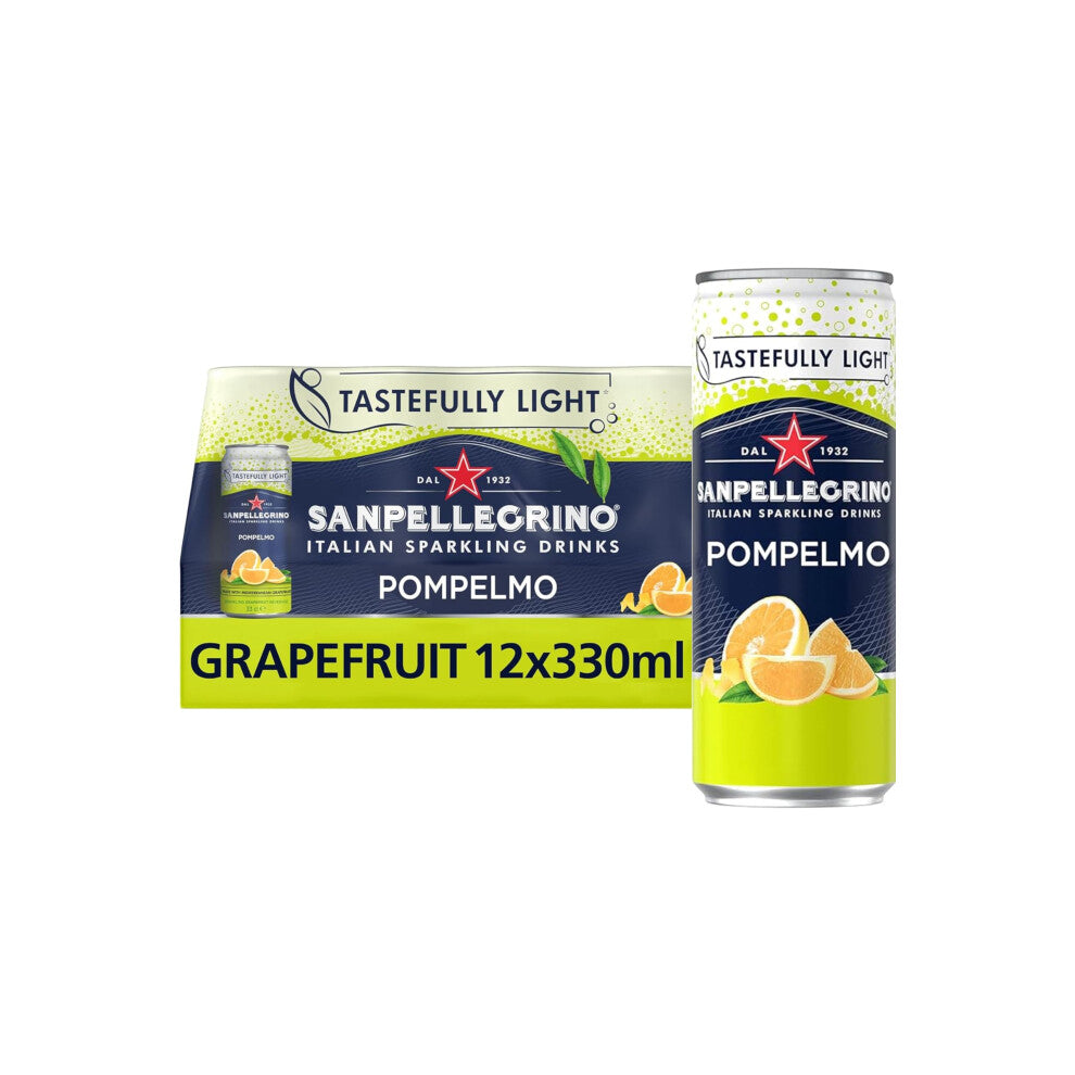 San Pellegrino Italian Sparkling Drinks Tastefully Light Sparkling Grapefruit Canned Soft Drink 12 x 330ml | 70 kCals per Can