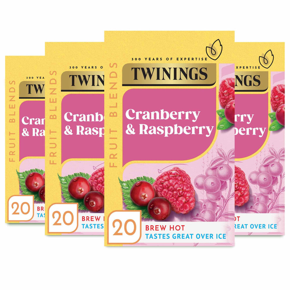 Twinings Raspberry & Cranberry Fruit Infusion Flavoured Tea - 80 Biodegradable Bags (Multipack of 4 x 20) , Caffeine & Sugar Free Herbal Vegan Tea
