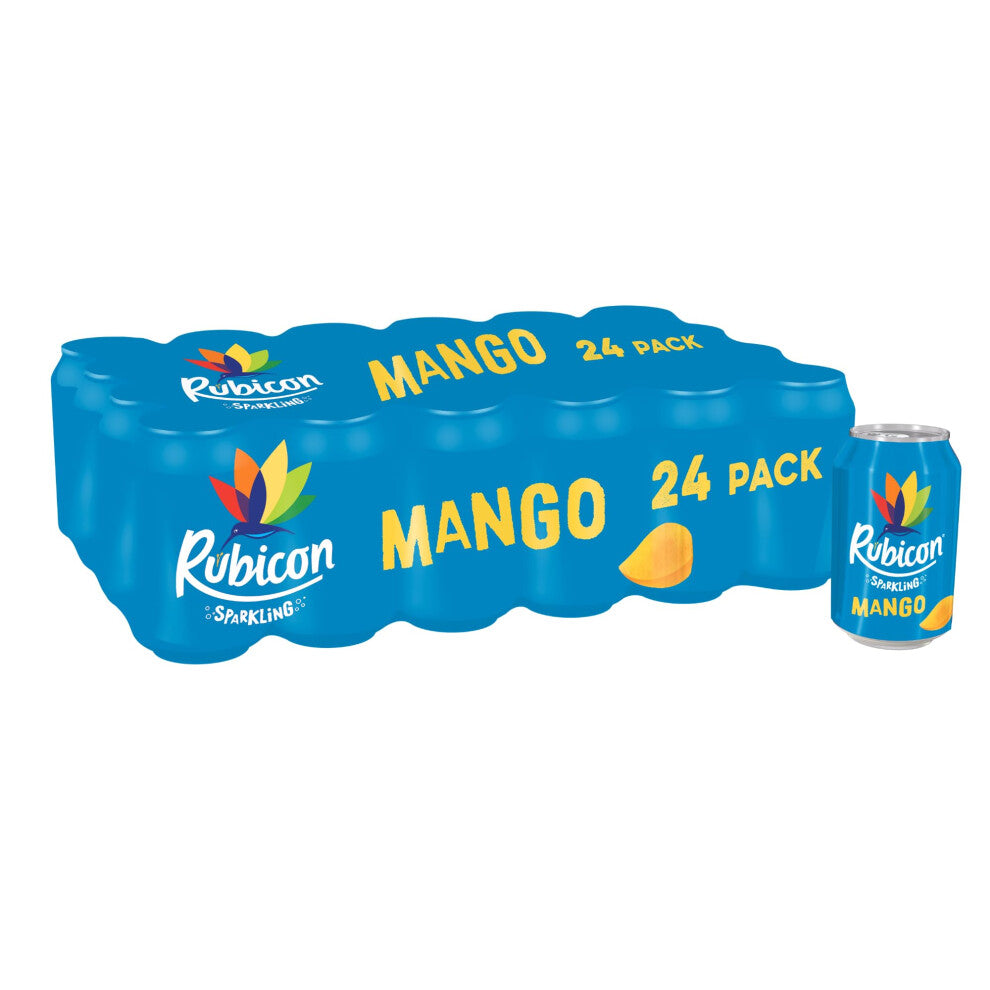 Rubicon 24 Pack Sparkling Mango Flavoured Fizzy Drink with Real Fruit Juice, Handpicked Fruits for a Temptingly Intense Taste "Made of Different