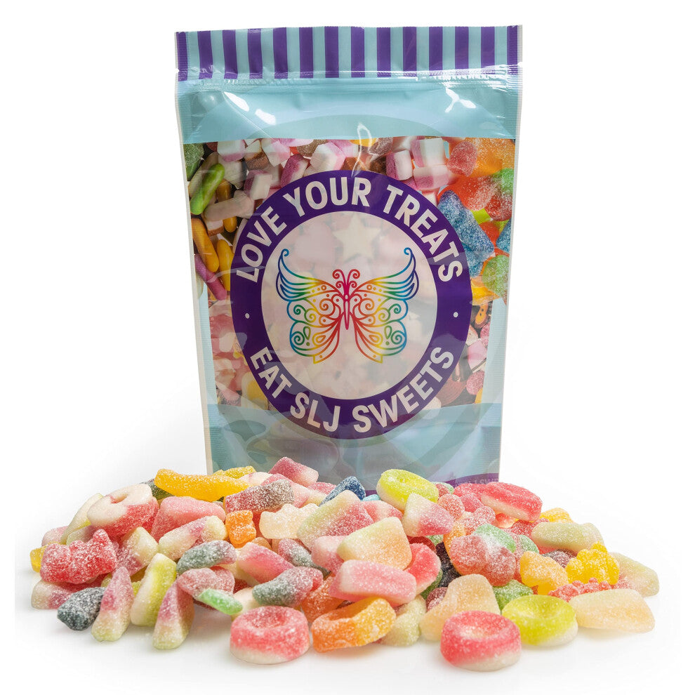 1kg Vegan Sour & Fizzy Sweet Assortment Pick n Mix Gift Bag - Large Bag of Sour, Chewy, Gummy, Candy, Jelly Treats - Halal & Vegetarian friendly