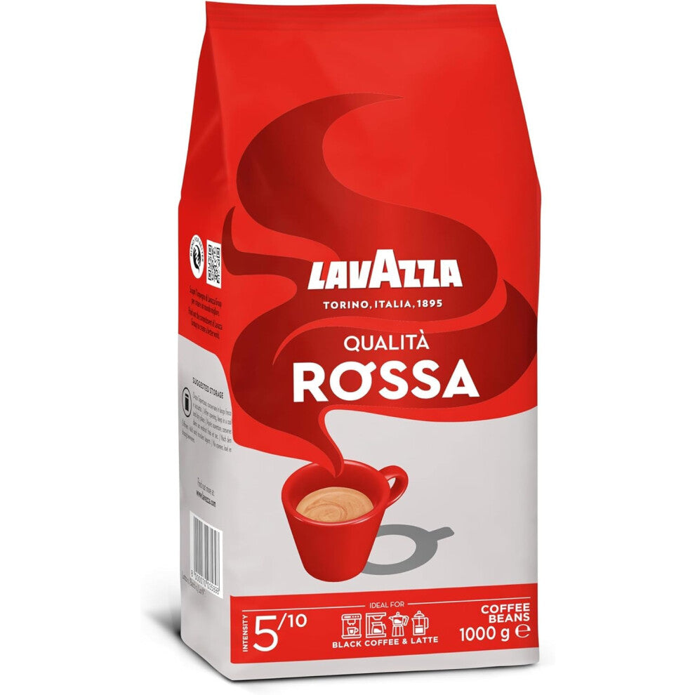 Lavazza, Qualit? Rossa, Coffee Beans, with Aromatic Notes of Chocolate and Dried Fruit, Arabica and Robusta, Intensity 5-10, Medium Roasting, 1 Kg