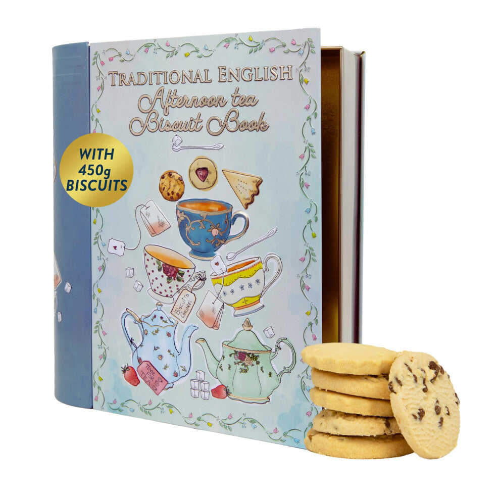 Afternoon Tea Book Biscuits Gift Set - Scottish Shortbread Gift Tin, Assorted Snack Selection, Luxury Treats Hamper Boxes - Novelty British Gifts,
