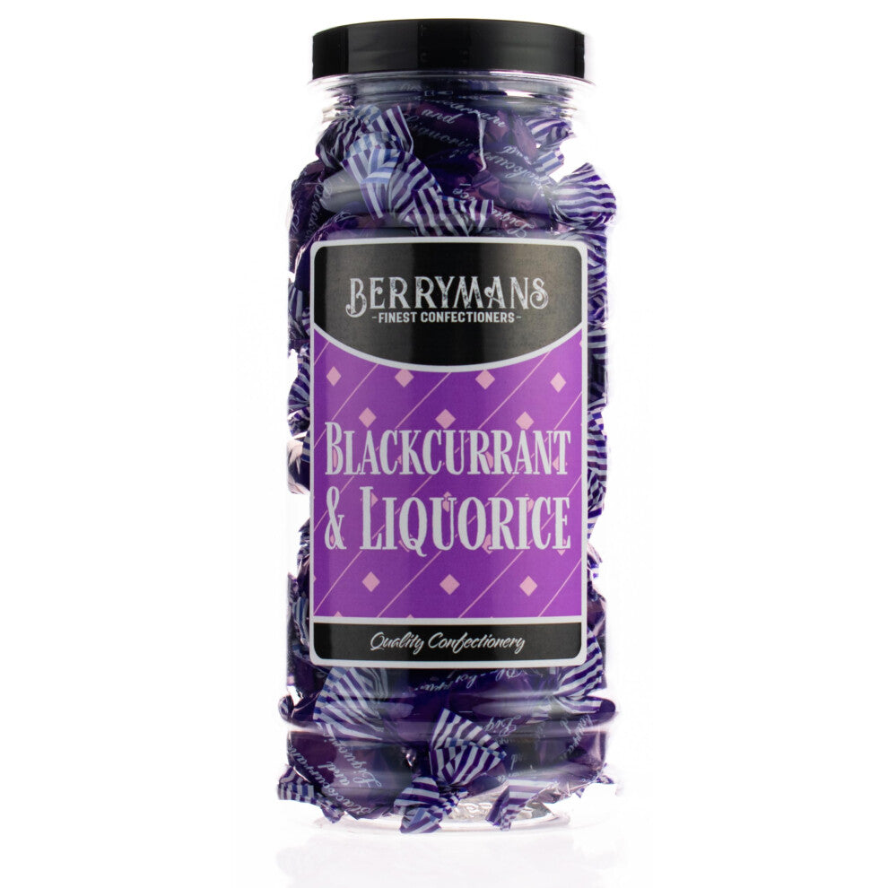 Original Blackcurrant & Liquorice Retro Boiled Sweets Gift Jar By Berrymans Sweet Shop - Classic Sweets, Traditional Taste.