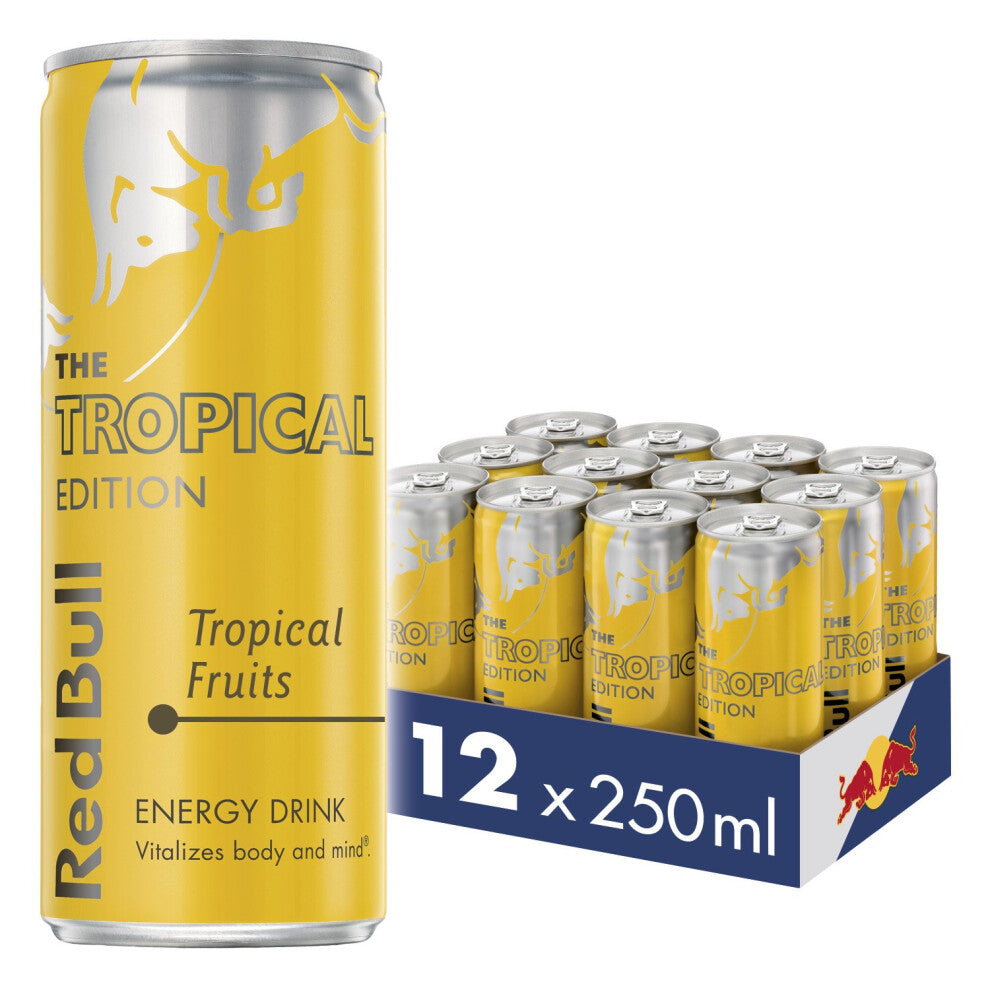 Red Bull Energy Drink Tropical Edition Tropical Fruits 12 x 250ml - 80mg Caffeine, Boost Focus (RB204963)