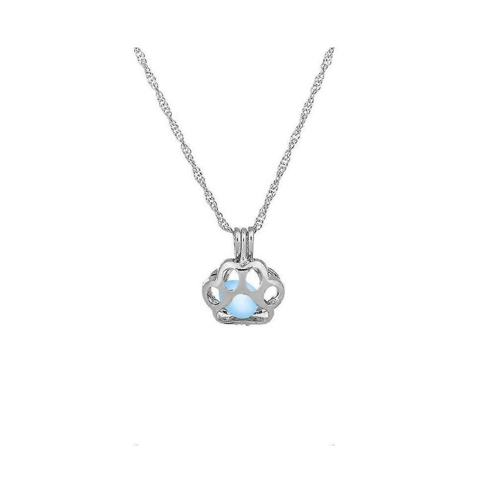 Women Cat Paw Hollow Pendant Necklace Glow In Dark Lady Jewelry
