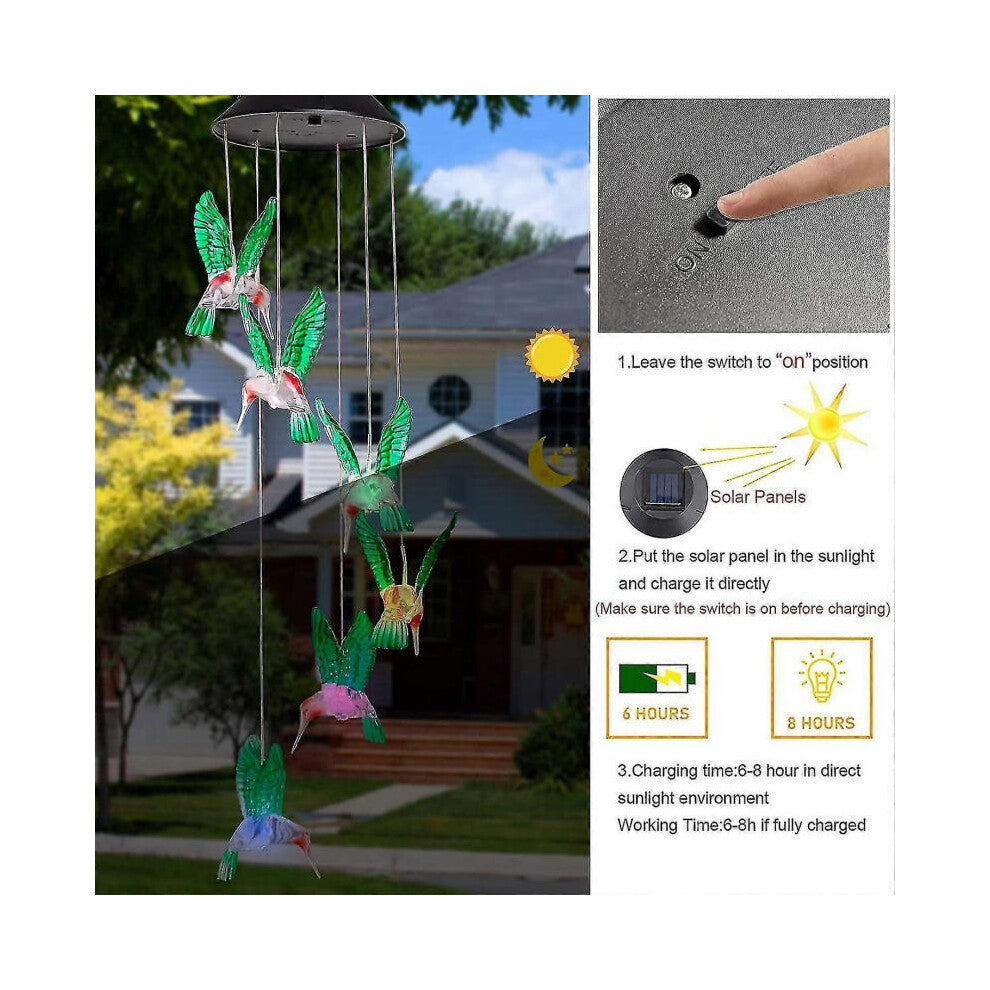 Wind Chimes, Hummingbird - shaped Hanging Decor with Solar - powered LED Lights, Outdoor Decoration for Garden and Patio