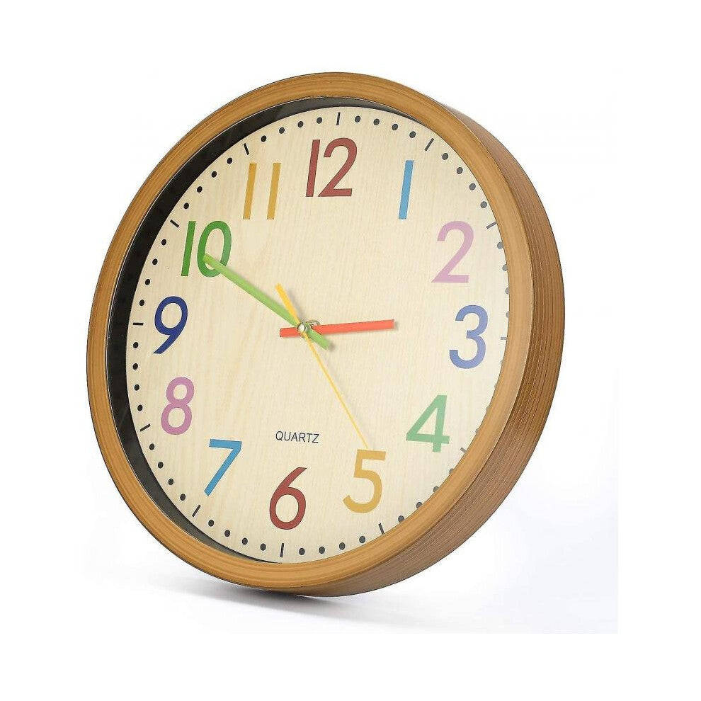Children's Wall Clock, 12 Inch-30 Cm Children's Wall Clock with Silent Movement And Colorful Numbers, Non-ticking, Easy To Read, Home Accessories & De