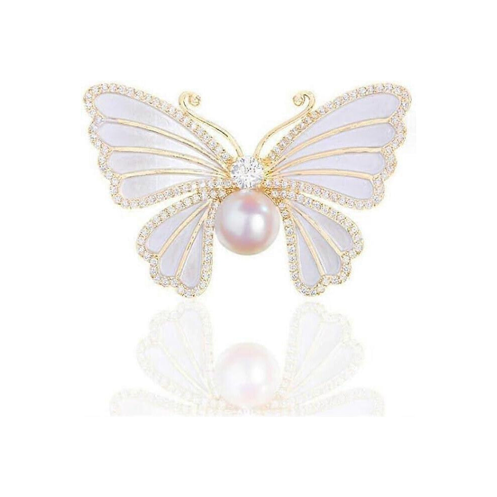 Butterfly Crystal Rhinestone Brooch Pin for Women Colorful Glitter Pearl Bead Lapel Pins Hats Clothes Dress Accessories Jewelry
