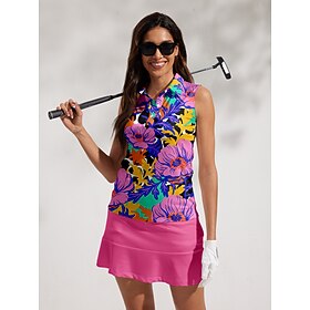 Women's Golf Polo Shirt Purple Sleeveless Top Ladies Golf Attire Clothes Outfits Wear Apparel