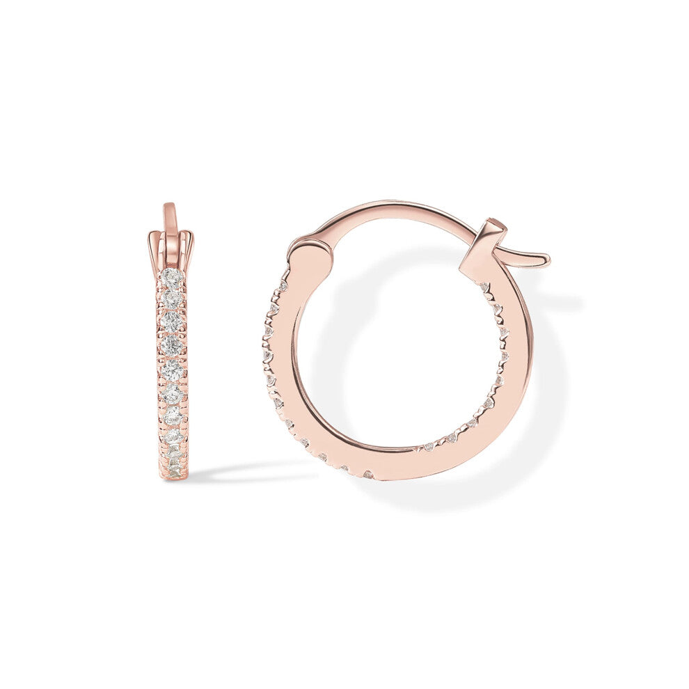 PAVOI 14K Gold Plated 925 Sterling Silver Post Cubic Zirconia Hoop Earrings | Small Rose Gold Hoops