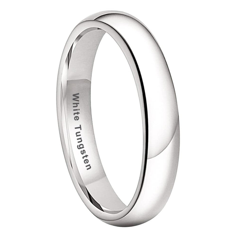 TUTISS 4mm White Tungsten Rings for Women Men Engagement Wedding Bands Domed Polished Comfort Fit Size 5.5