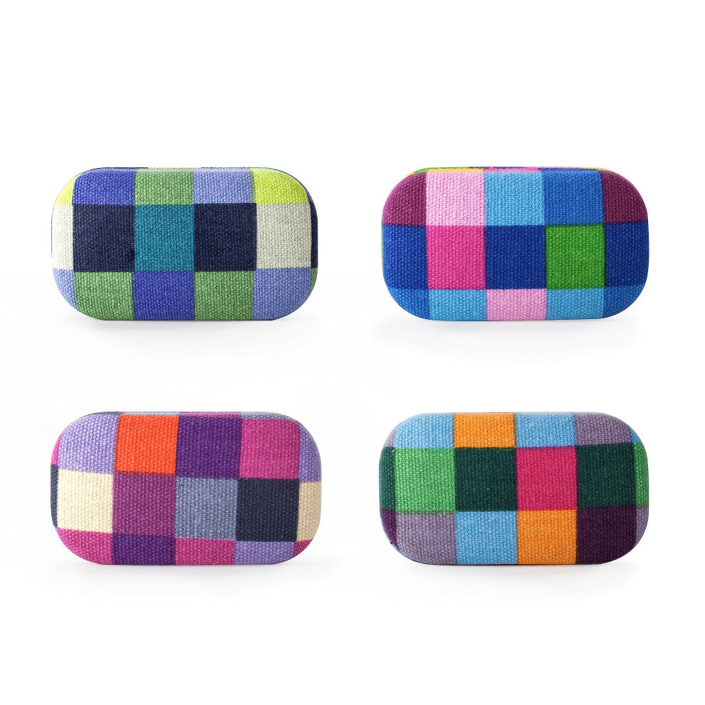 Kikkerland Multi Color Plaid Print Small Travel Portable Compact Organizer Case Container for Earbuds  Jewelry  Loose Change