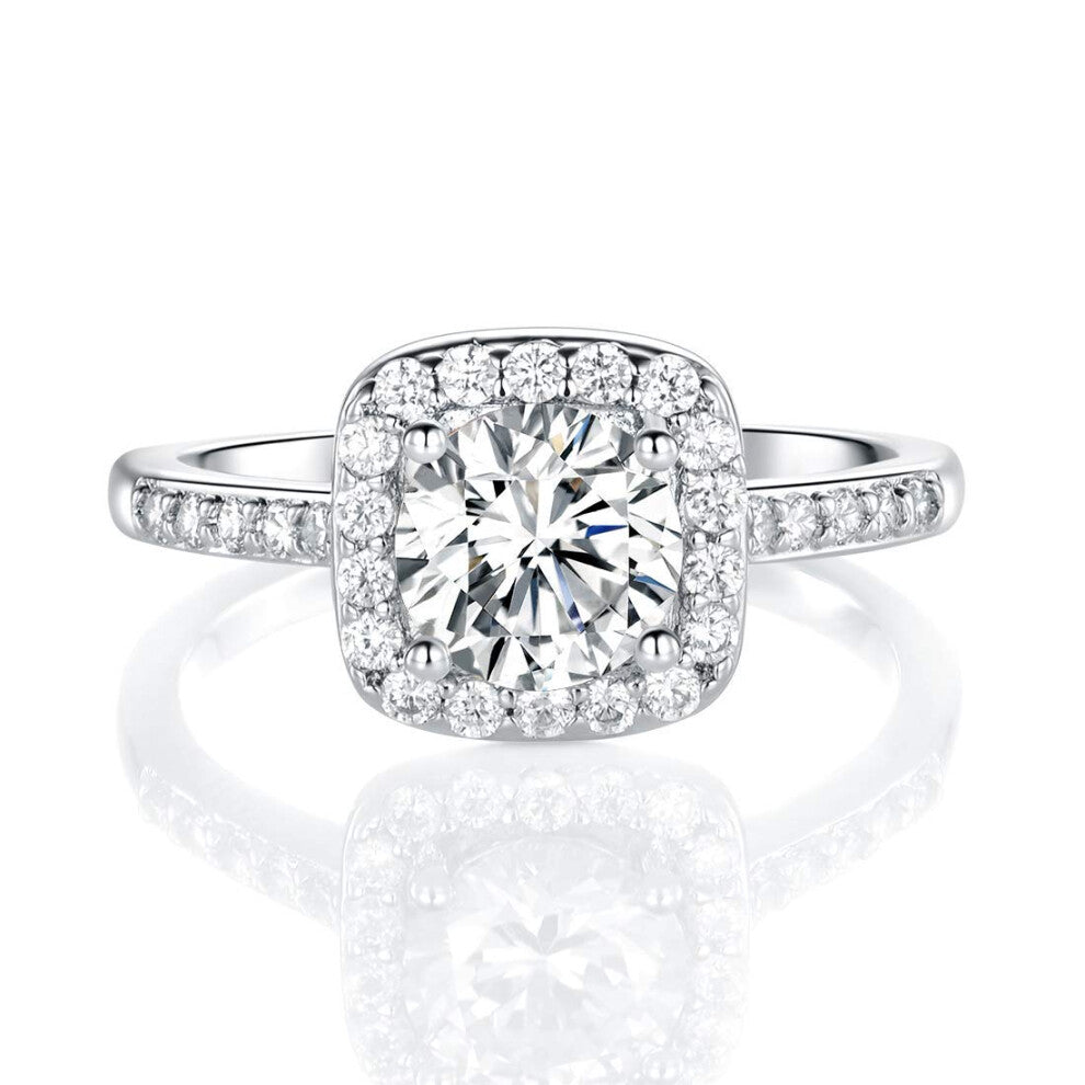 MDFUN 18K White Gold Plated Cubic Zirconia Promise Halo Engagement Promise Eternity Ring for Women (Brass  5.5)