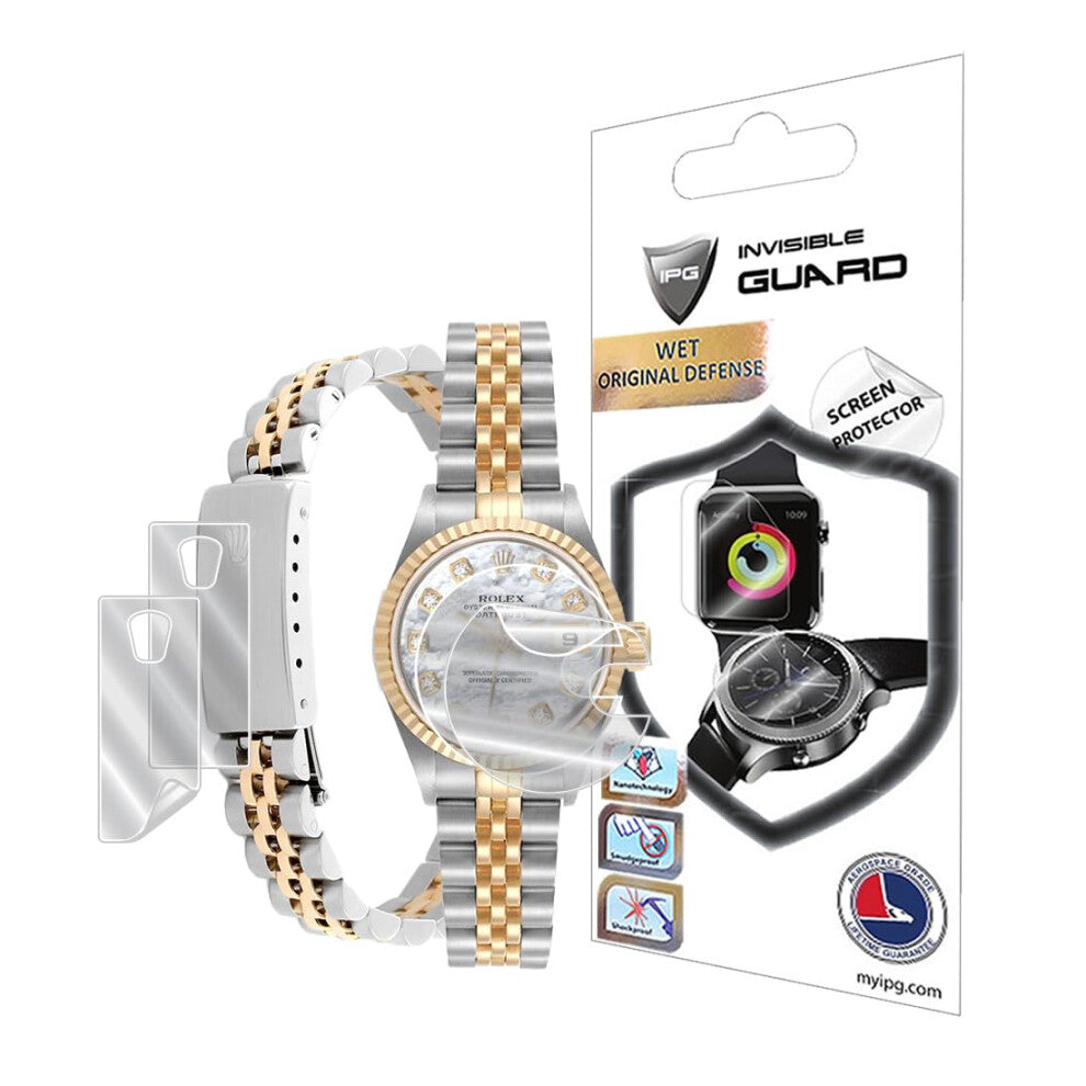IPG for Rolex Lady - Datejust Oyster Gold Watch Hydrogel Screen Protector (2 Units) + Clasp Protector (2 Units) Invisible HD Clear Film Anti Scratch G