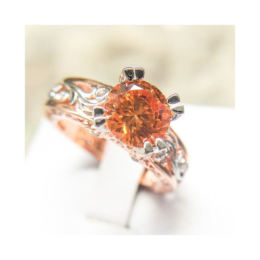 (7) Cut Round Rose Sterling Silver Champagne Engagement Two Tone Ring Gold