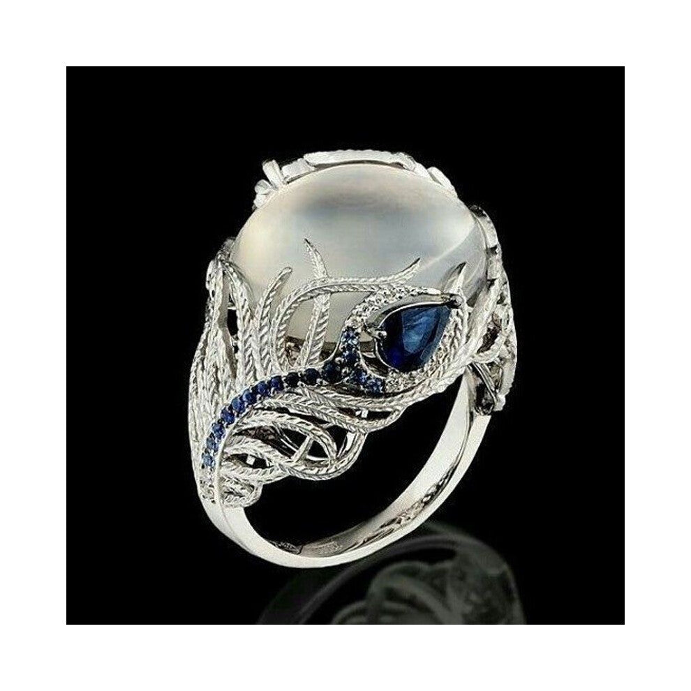 (7) Women Silver Plated Jewelry Huge Moonstone Wedding Man Engagement Ring Gift