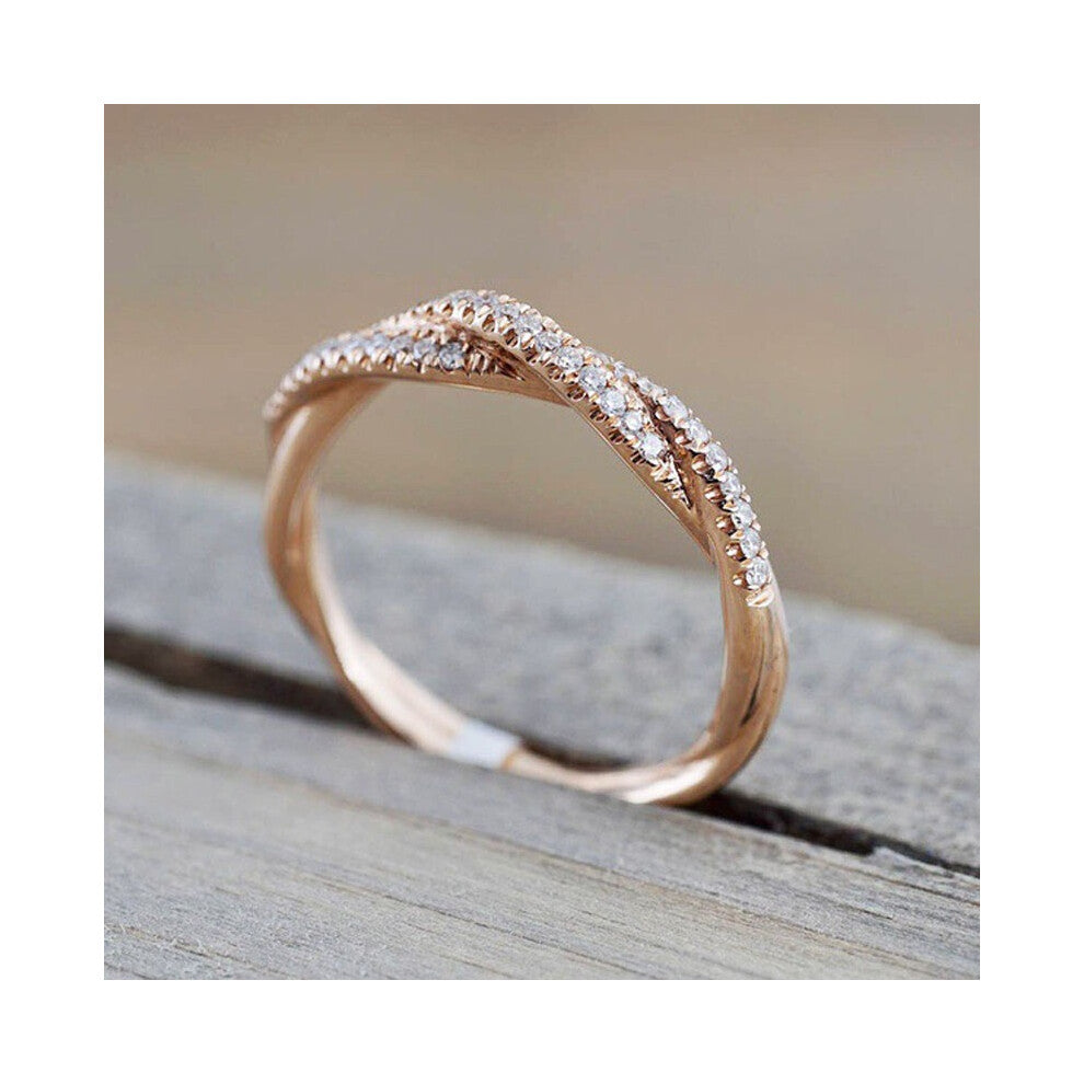 (RoseGold, 6) New Twine Twisted Ring European And American 18k Yellow Gold Plated Zircon Ring