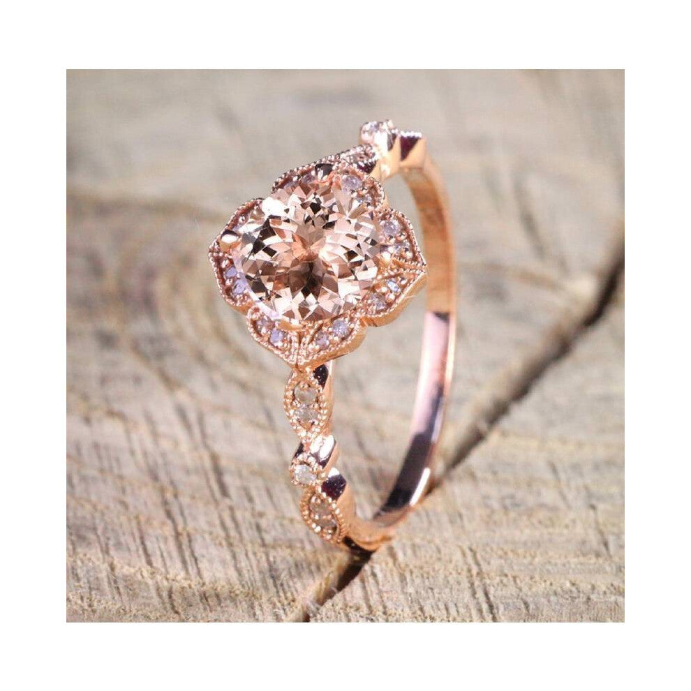 (8) Gold Bright Rose Pink Rhinestone Engagement Ring Fashion Exquisite Girls Jewelry