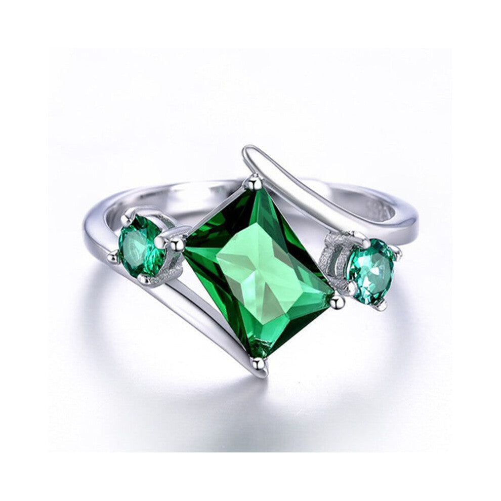 (8) Rhinestone Emerald Zircon Jewelry Ring Green Emerald Wedding Engagement Ring