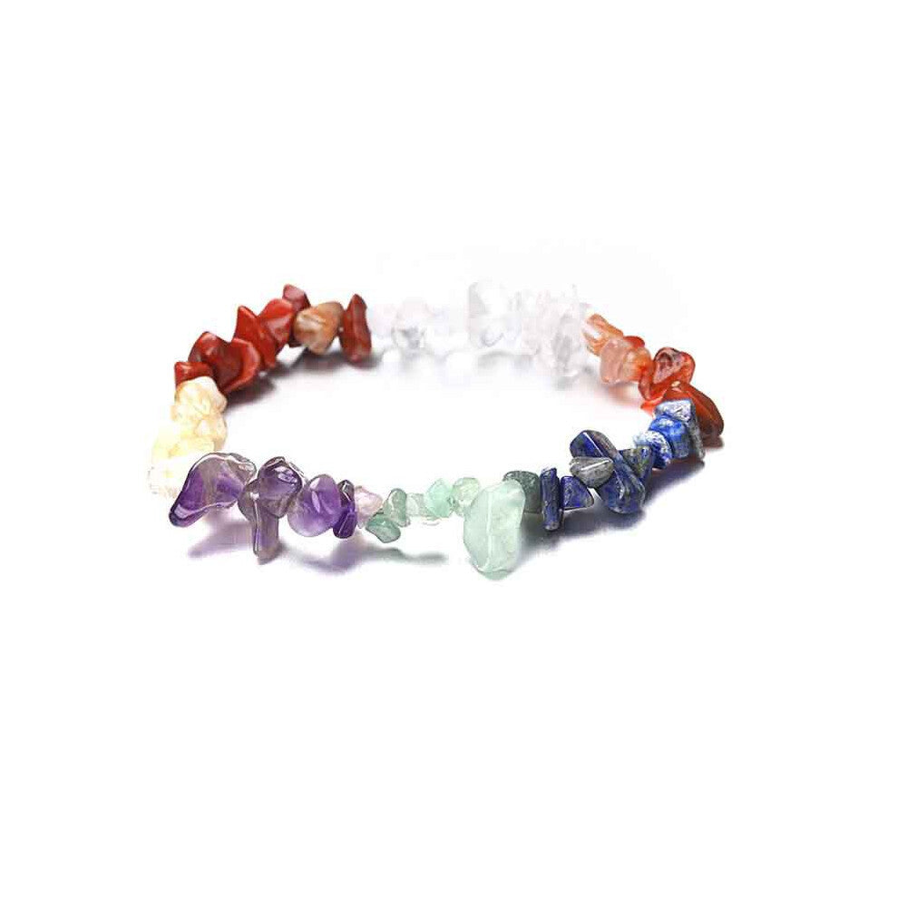 (Seven Color) Natural Irregular Rock Crystal Crushed Gemstone Chips Bracelet Stretch Strand