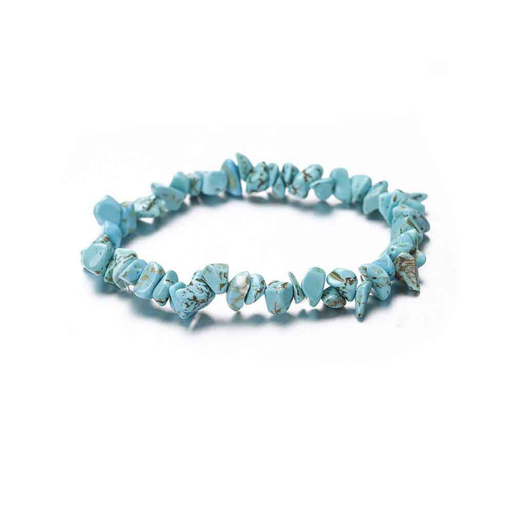 (Light Blue) Natural Irregular Rock Crystal Crushed Gemstone Chips Bracelet Stretch Strand