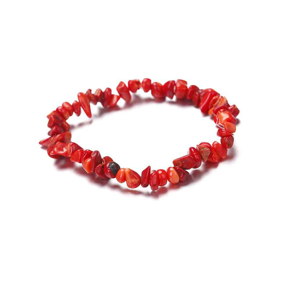 (Red) Natural Irregular Rock Crystal Crushed Gemstone Chips Bracelet Stretch Strand