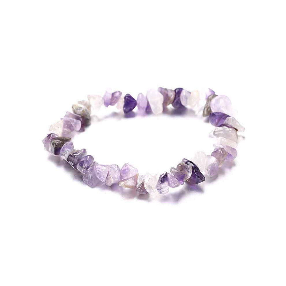 (Purple) Natural Irregular Rock Crystal Crushed Gemstone Chips Bracelet Stretch Strand