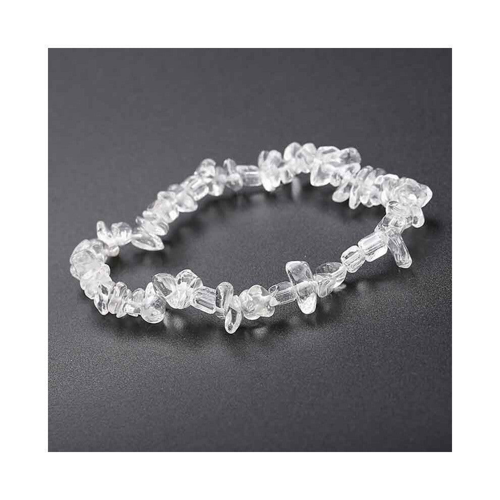 (White) Natural Irregular Rock Crystal Crushed Gemstone Chips Bracelet Stretch Strand