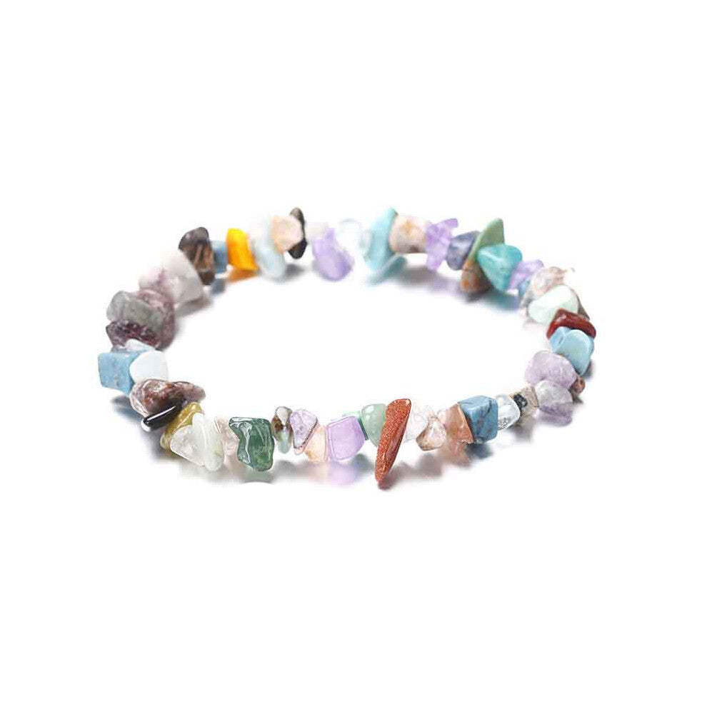 (Multicolor) Natural Irregular Rock Crystal Crushed Gemstone Chips Bracelet Stretch Strand