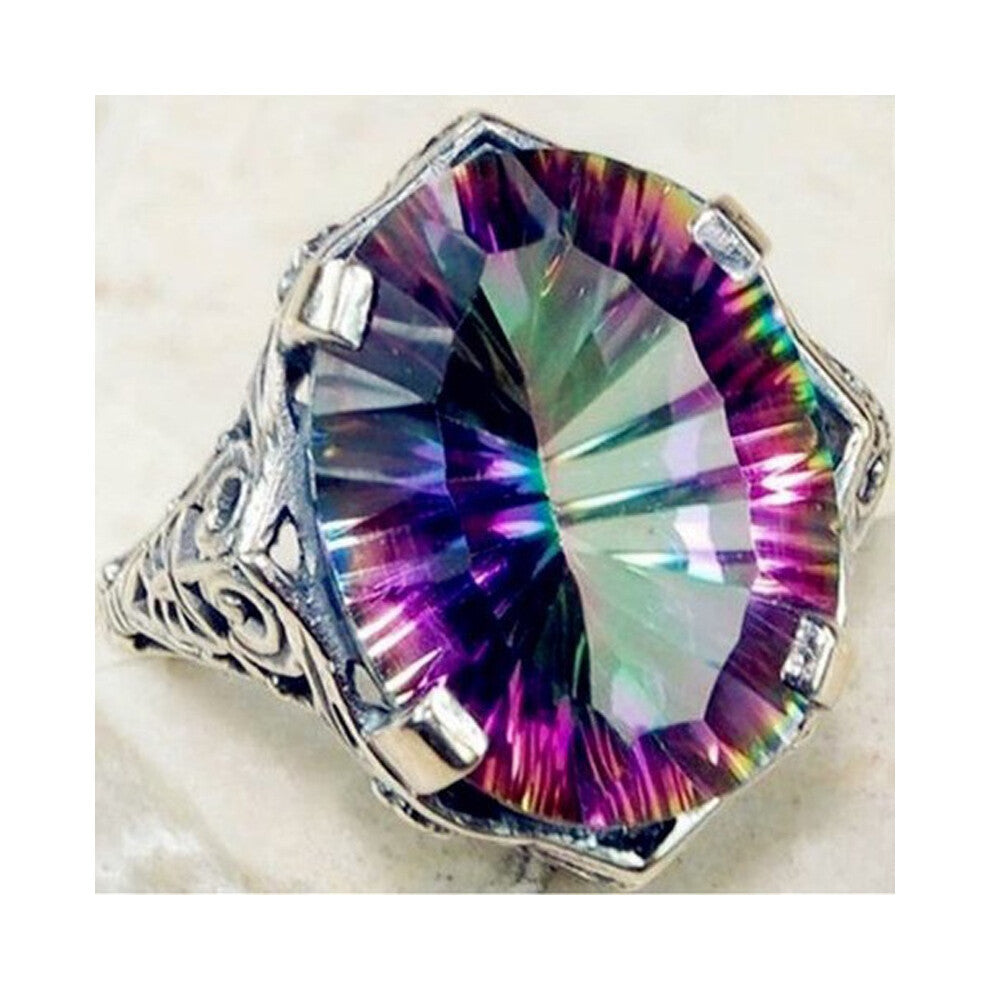 (Colorful,  9) Round Big Multicolor Zircon Rings For Women Jewelry Engagement Crystal Ring