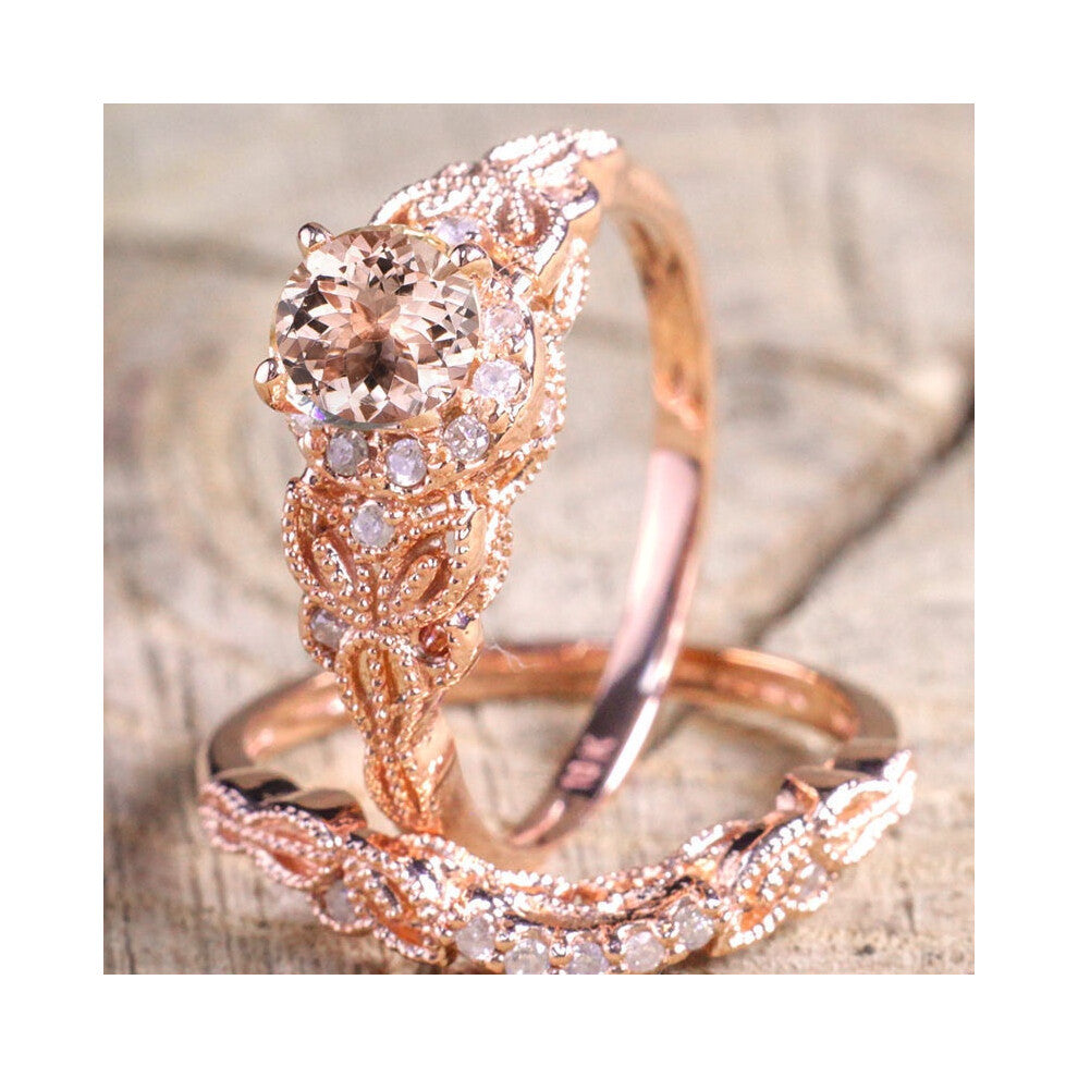 (8) Elegant Ringset 2pcs Rose Gold Plated Filled White Wedding Engagement Topaz