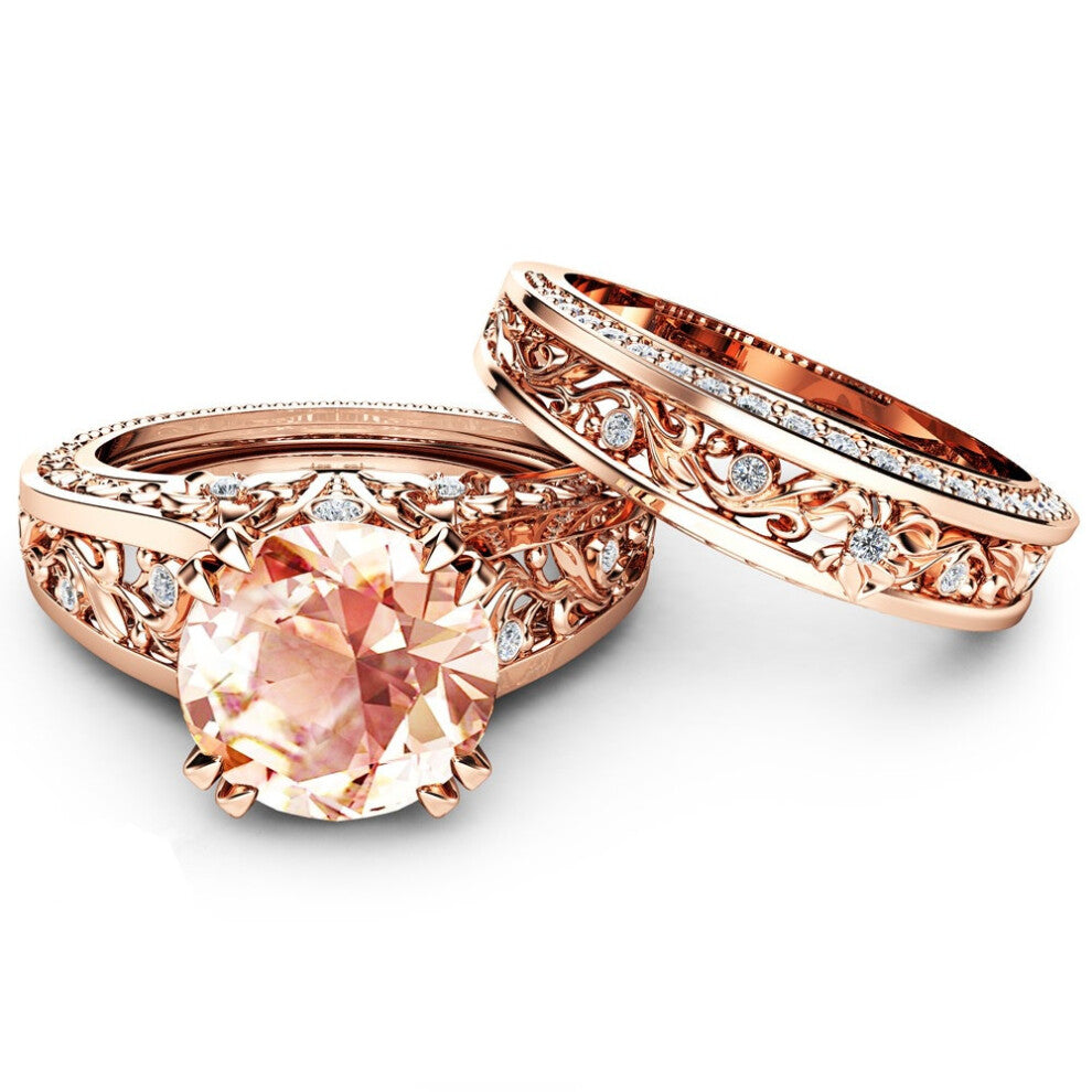 (9) And European New American Plated 14k Rose Gold Champagne Gem Engagement Ring