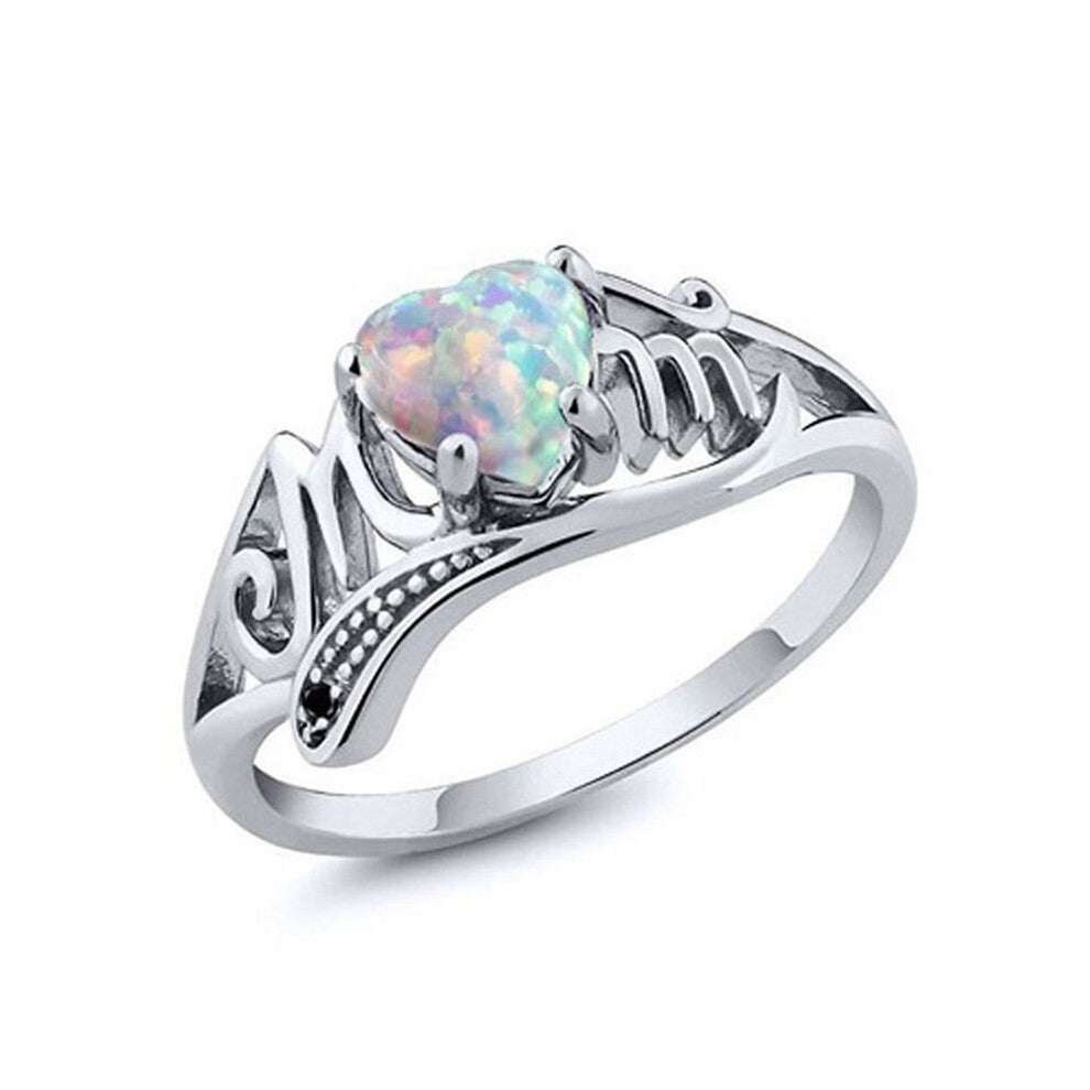 (9) Heart Letter Love Ring Fire Opal Heart Mom Women Rings 2018 Wedding Engagement