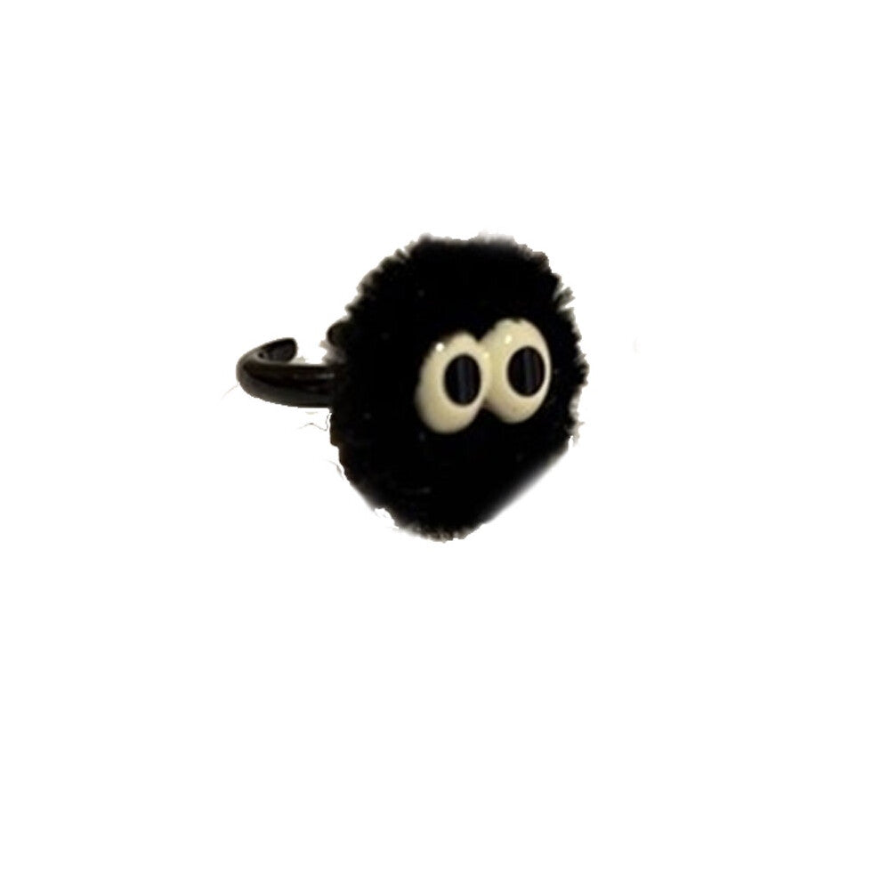 (Black) Ring Cartoon Finger Adorable Furry Ball Women Student Christmas Gift Toys Girl