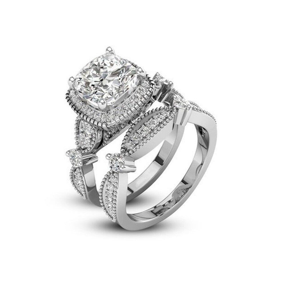 (7) Plated Gorgeous Platinum Shining Crown Engagement Leaf Set Princess Rings