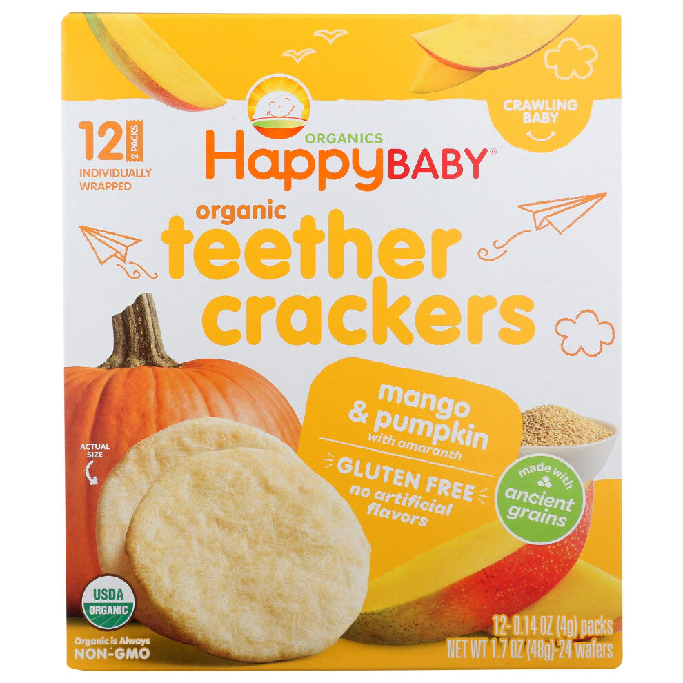 HAPPY BABY Organic Mango & Pumpkin Teether Crackers 12 Count  1.7 OZ