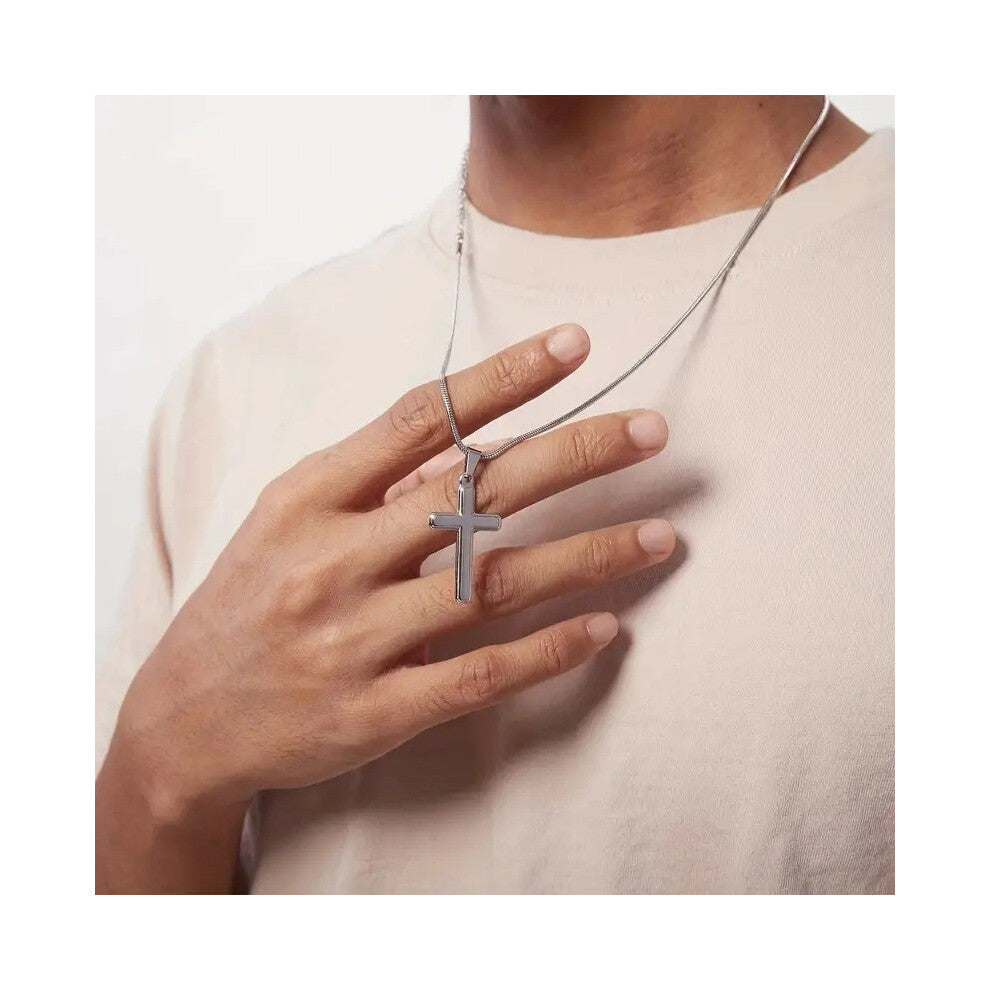 Cross Stainless Steel Pendant For Men Hip Hop Glossy Embellishments Necklace
